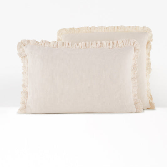 Taie d'oreiller unie gaze de coton à volant, Kumla 63x63